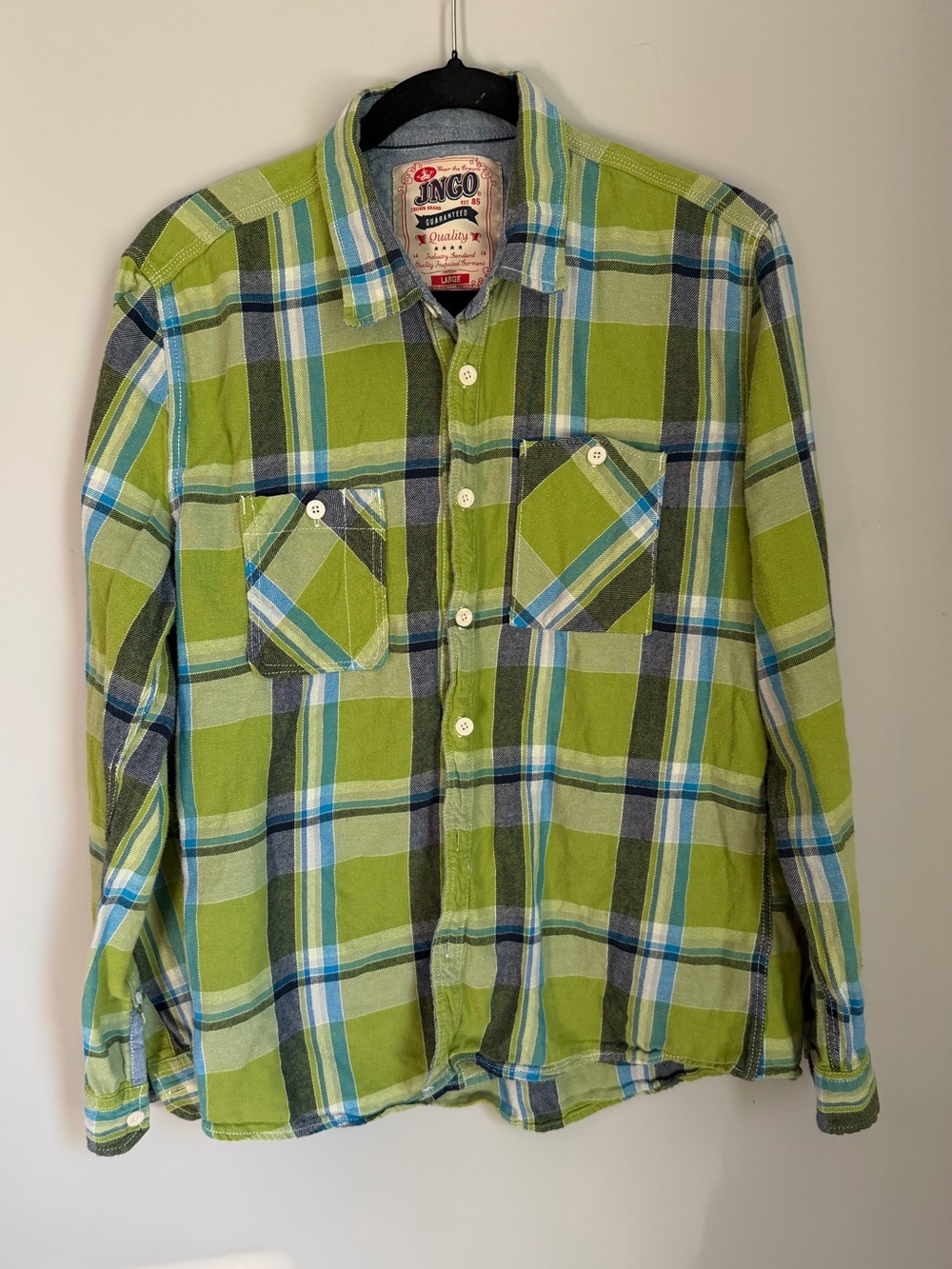 JNCO Men’s Green Chartreuse Plaid Flannel Shirt
